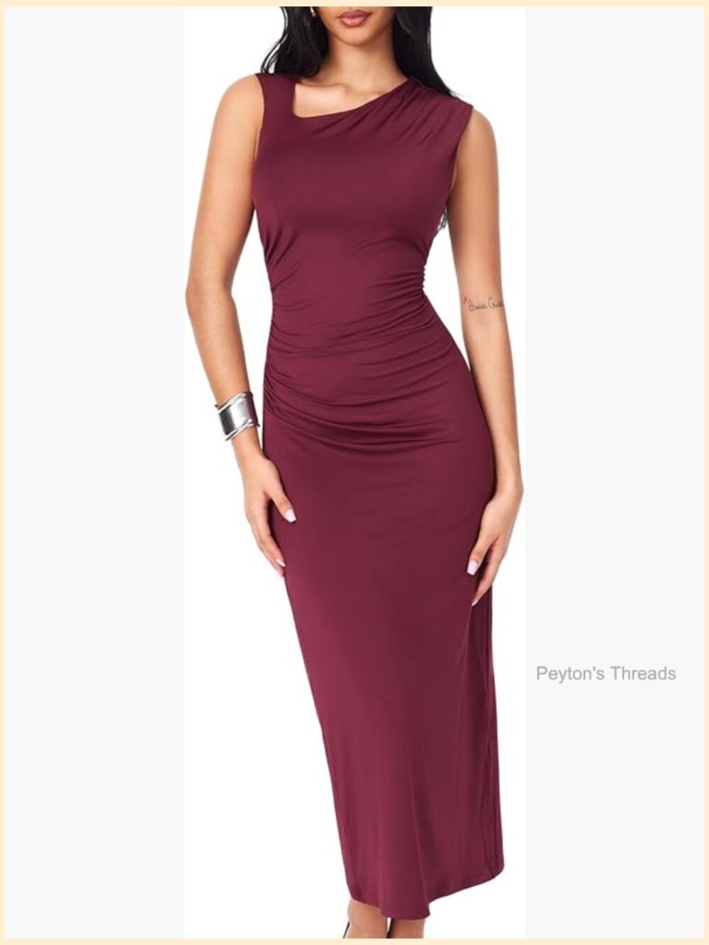 Asymmetrical Neck Ruched Bodycon Maxi Formal Dress